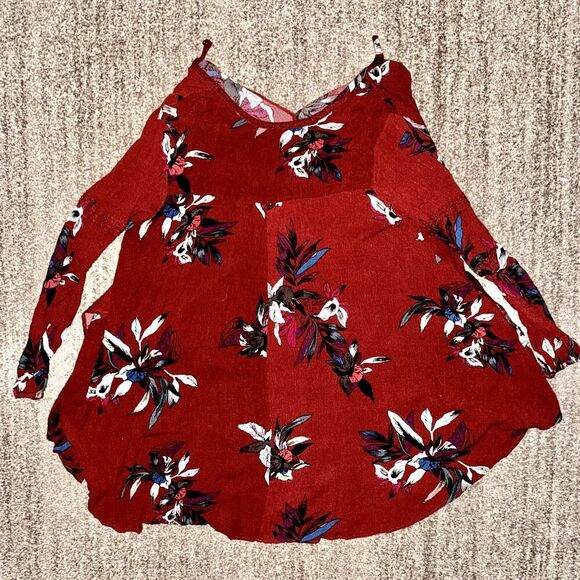 Free People Women's People Tree Swing Tunic Long Sleeve Shirt Red Floral Small - Picture 11 of 11